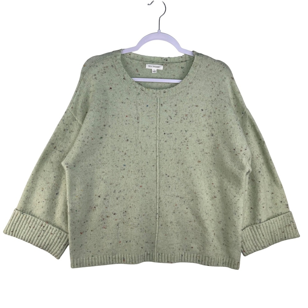 Blu Pepper Mint Green Confetti Speckled Knit Crew Neck Sweater Womens Large L